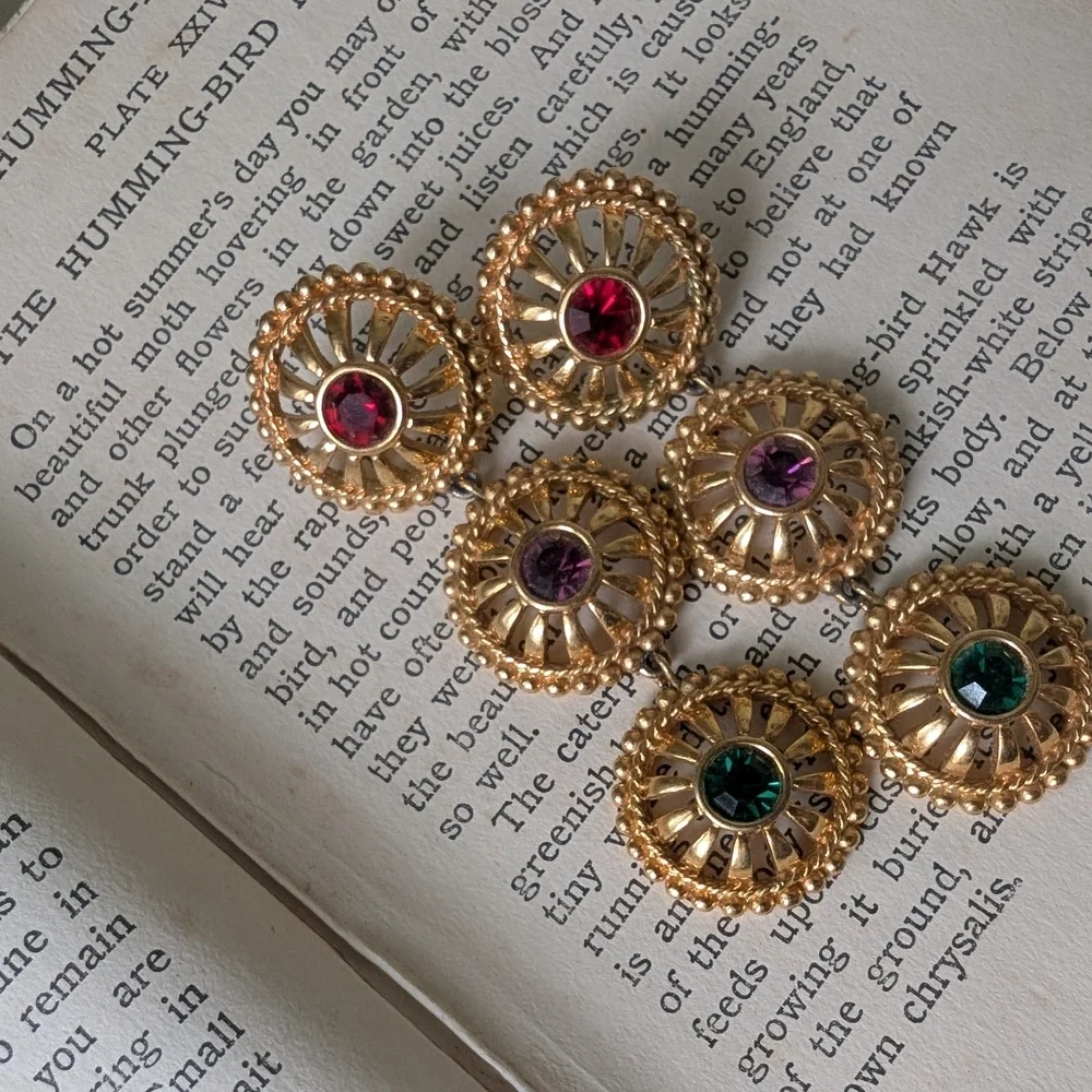 Vintage Swarovski Gold and Gemstone Earrings - Picture 2 of 10